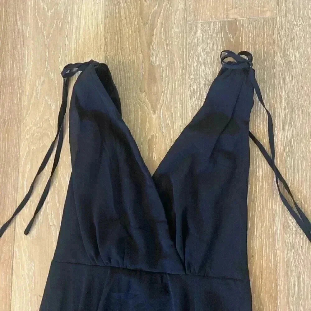 New LULU'S Dance the Night Away Maxi Gown Black Surplice Dress Medium Formal NWT - Picture 11 of 16